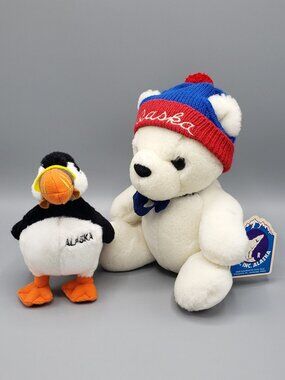 Lot of 2 Alaska Plush Vintage Dakin Teddy Bear 1983 Wishpets Puffin Bird 2013